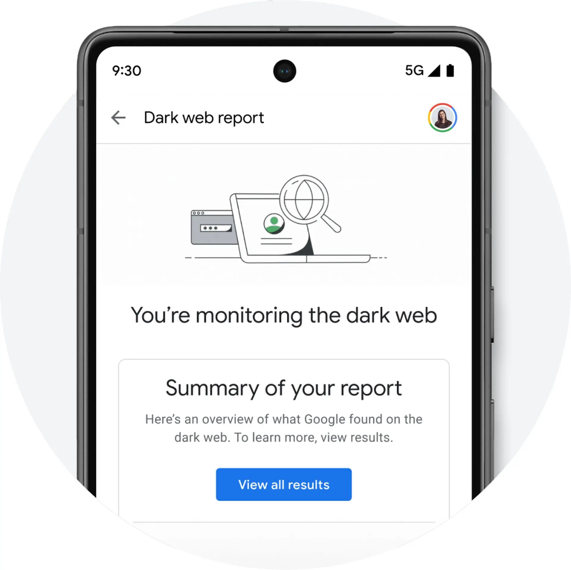 How does the Google One dark web report work?